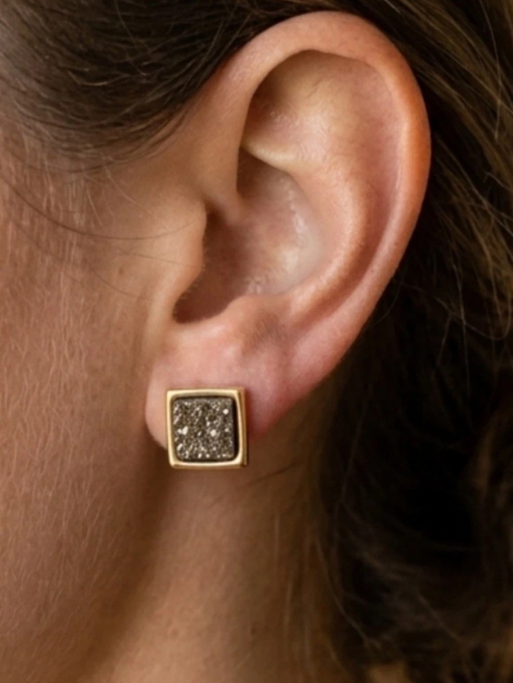 18K gold over sterling silver hematite Druze earrings